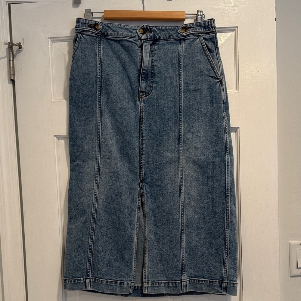 Faherty Denim Midi Skirt with Button Details